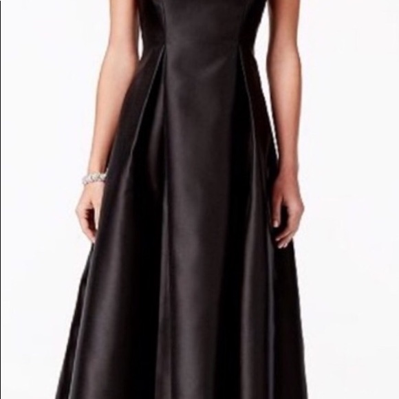 Black Satin Adrianna Papell Arcadia High Low Gown - Picture 2 of 6